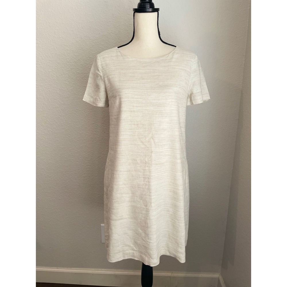 Theory Panel Shift Dress Sharkskin Crunch Linen Blend Beige Size Small